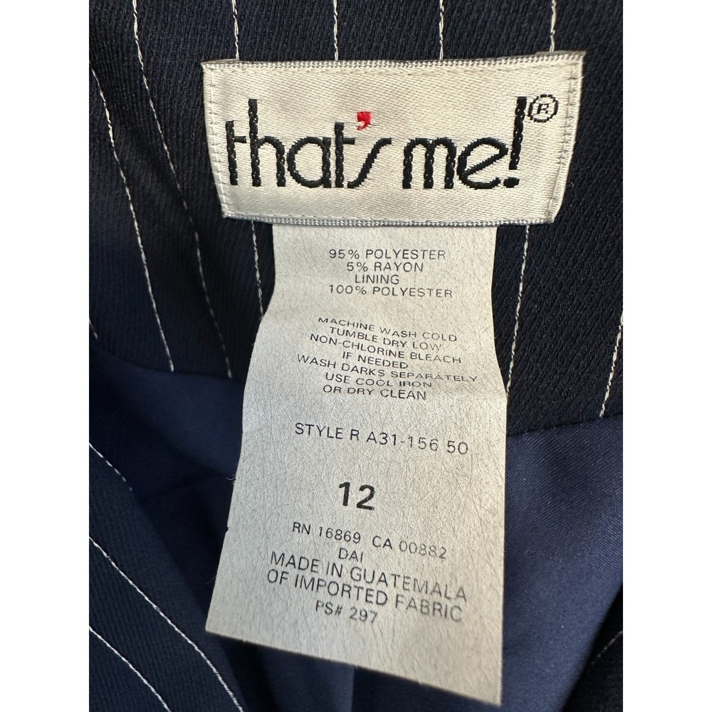 Vintage 90s That's Me Women's Size 12 Blazer Navy Pinstripe Boxy Career Jacket - Picture 3 of 5